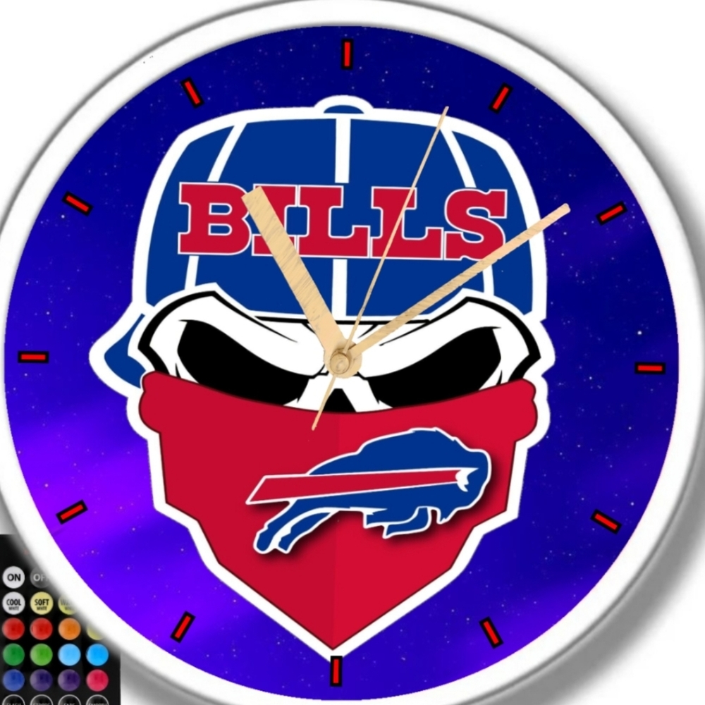 Buffalo Bills skull led lights clock
